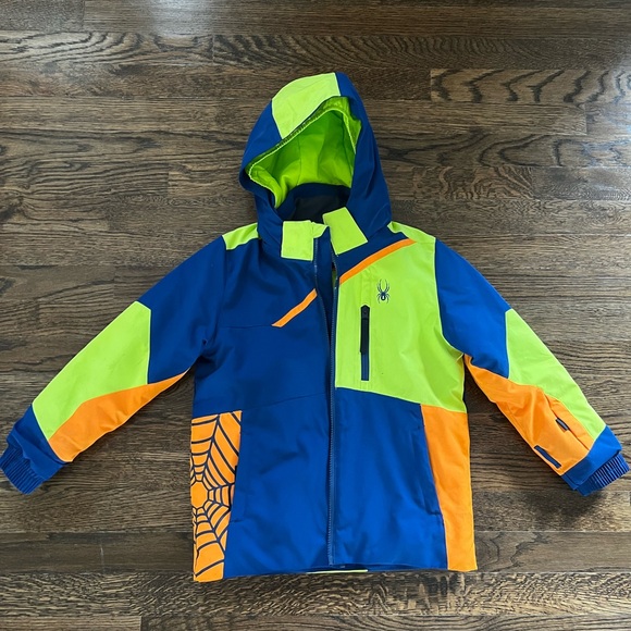 Spyder Kids Puffer Ski Jacket - Blue, Green, and Orange - Picture 1 of 11